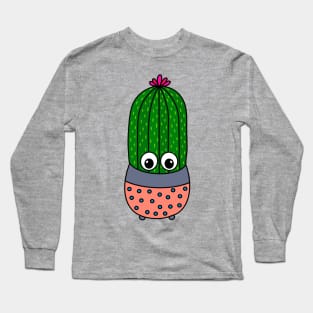 Cute Cactus Design #347: Potted Saguaro Cactus With A Cute Flower Long Sleeve T-Shirt